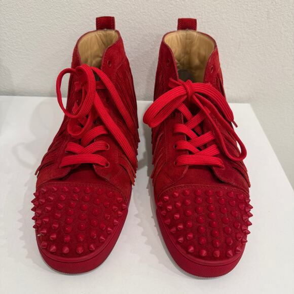 Christian Louboutin Coachelito Red Suede Fringe Spike High Top Sneakers Men’s 11 main image 4